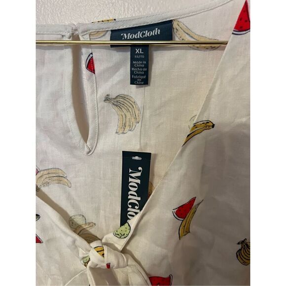 ModCloth Pack a Picnic tie front linen shirt NWT - Picture 8 of 10